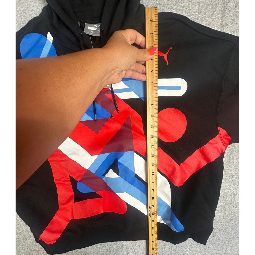 New Puma Olympic Village Graphic Hoodie Large Black Red Blue USA Sweatshirt - Picture 8 of 10